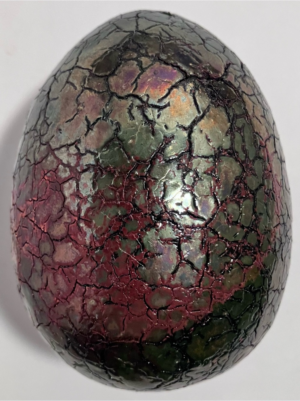 Vintage RAKU Maui DRAGON EGG / Black HAWAIIAN CLAY / Iridesdent Glaze / RARE
